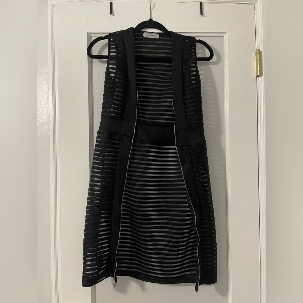 Jasmine Black Sheer Stripe Bodycon Dress / Long Vest